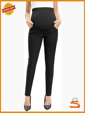 Maternity Pants Pull-on Stretch Skinny Pregnancy Work Pants with Pockets